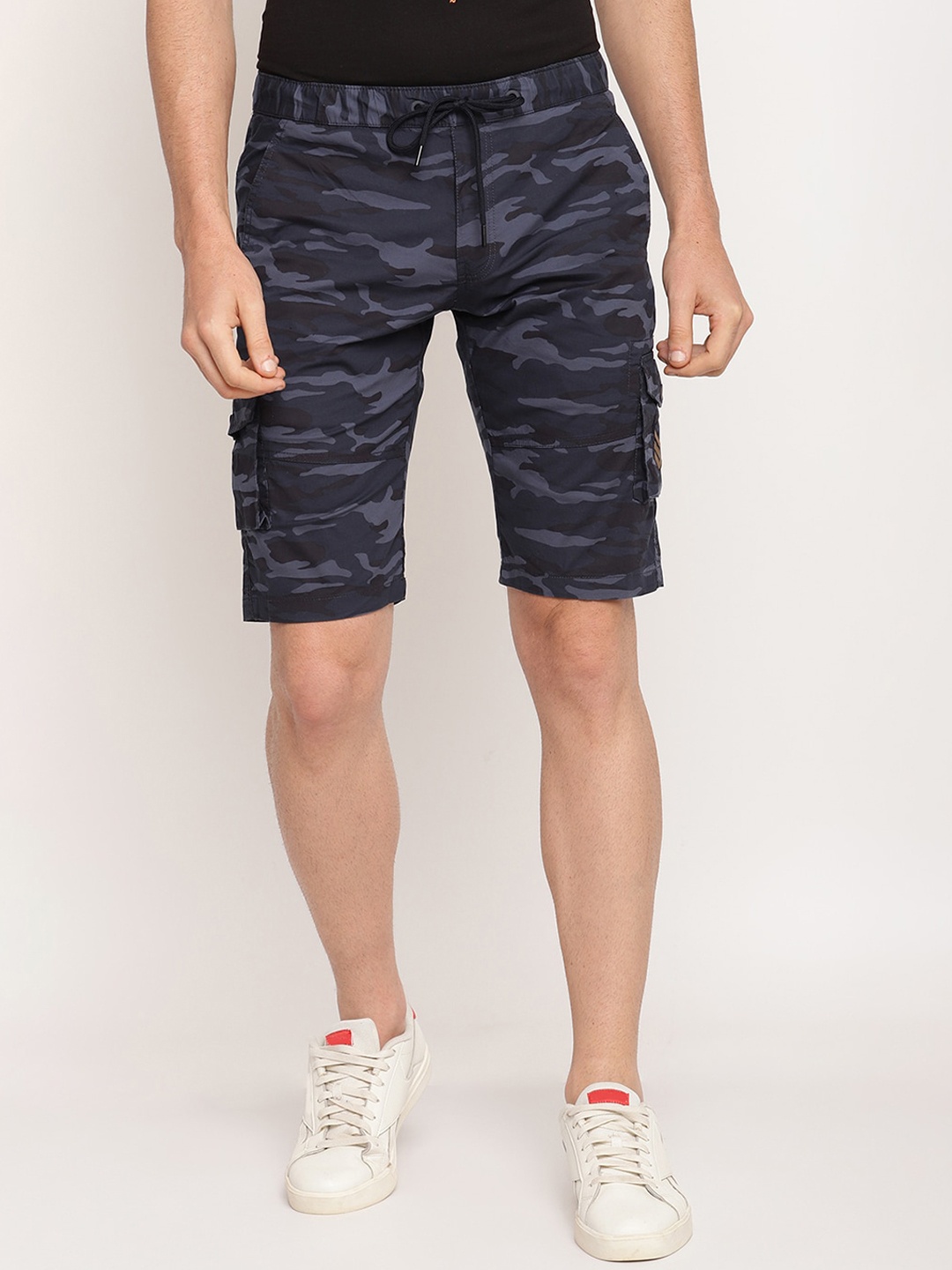 

Octave Men Navy Blue Camouflage Printed Sports Shorts