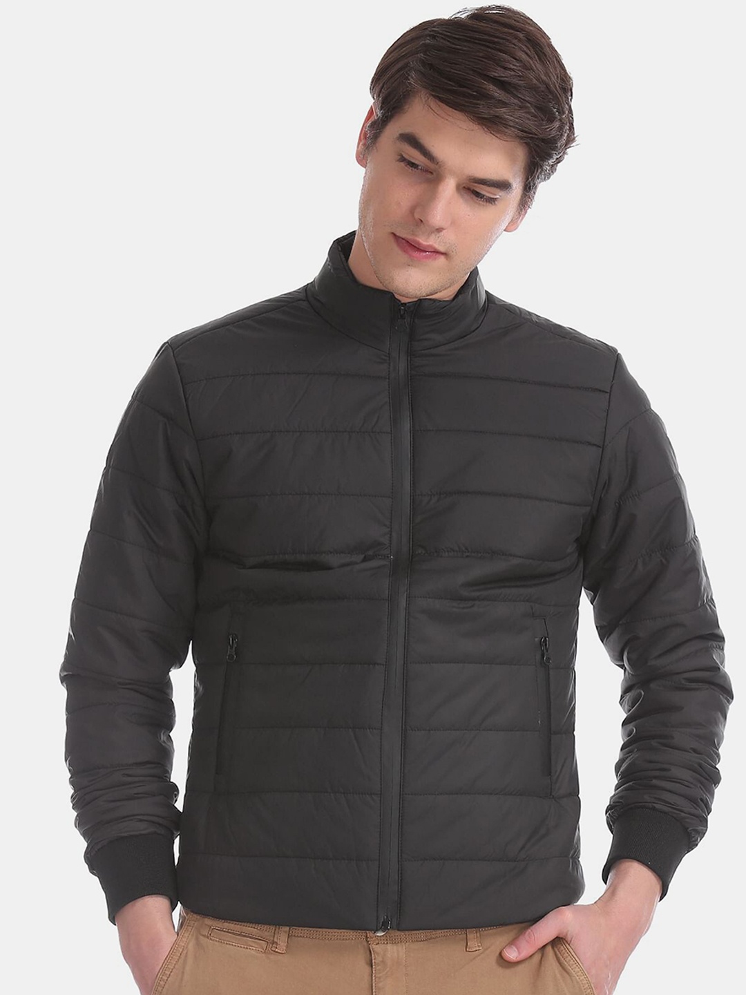 

Colt Men Black Camouflage Padded Jacket with Patchwork