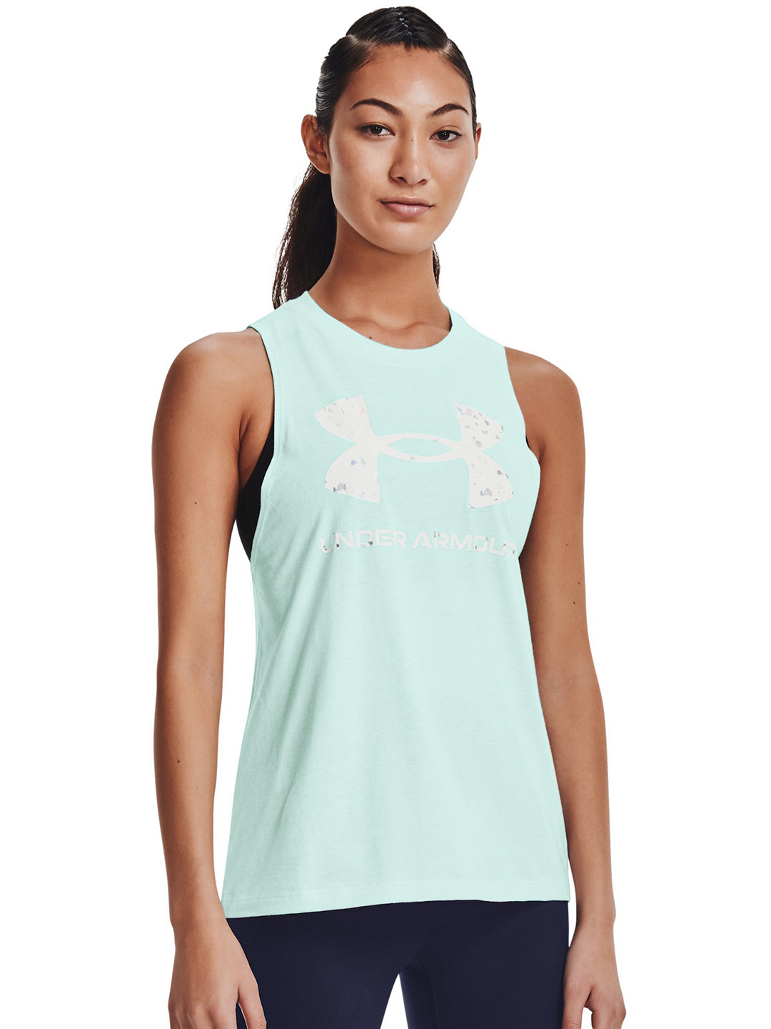 

UNDER ARMOUR Blue & White Brand Logo Print Live Sportstyle Tank Top