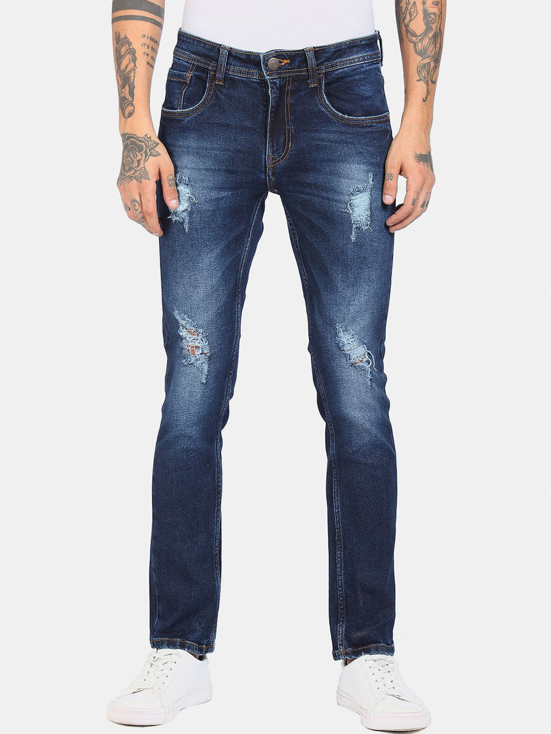 

Cherokee Men Blue Mildly Distressed Heavy Fade Jeans