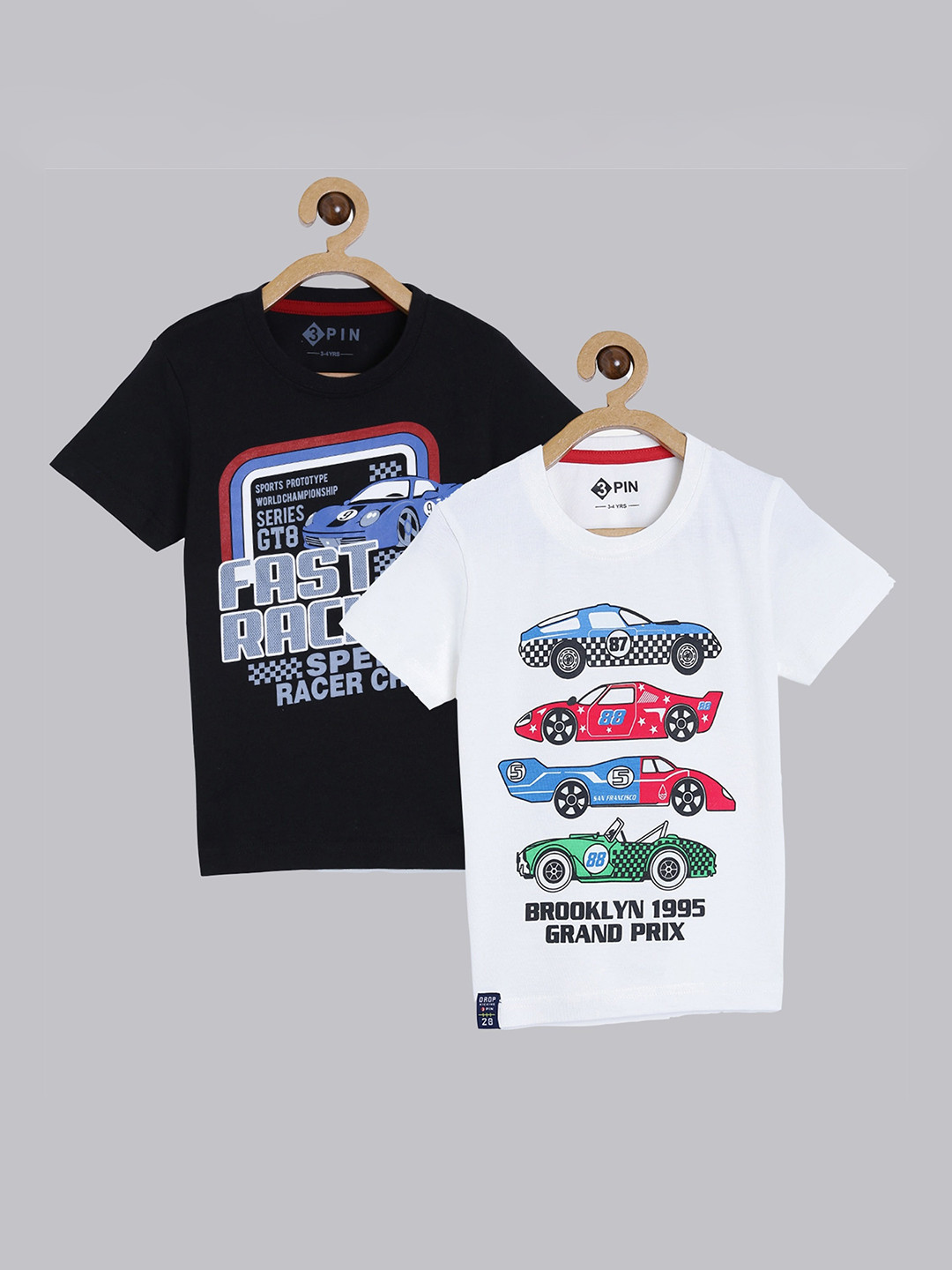 

3PIN Boys Pack of 2 Printed Regular Fit Cotton T-shirt, White