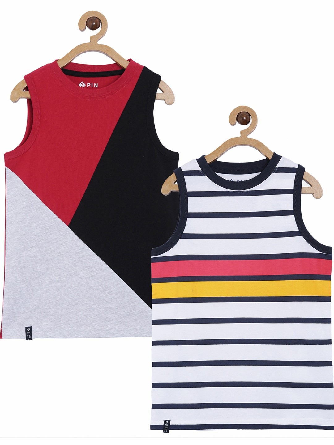 

3PIN Boys Set of 2 Striped Cotton Regular Fit T-shirt, Multi