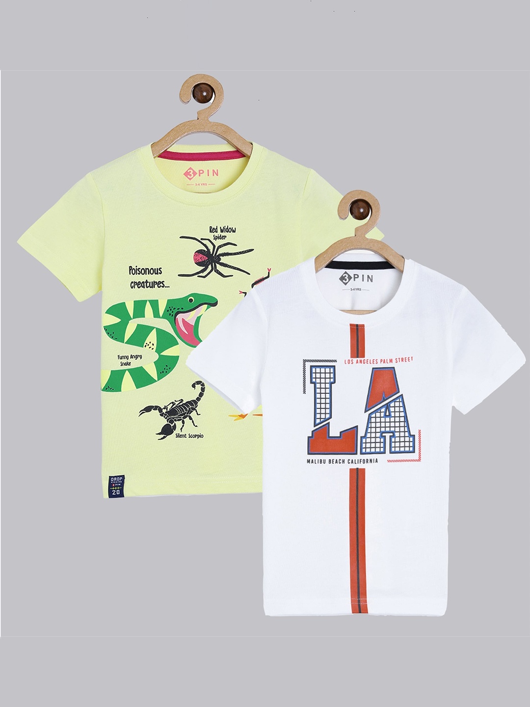 

3PIN Boys Pack of 2 Printed Regular Fit Cotton T-shirt, Yellow