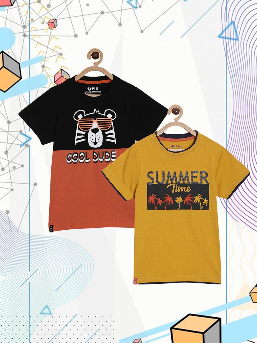 

3PIN Boys Pack Of 2 Yellow & Orange Printed Cotton T-shirt