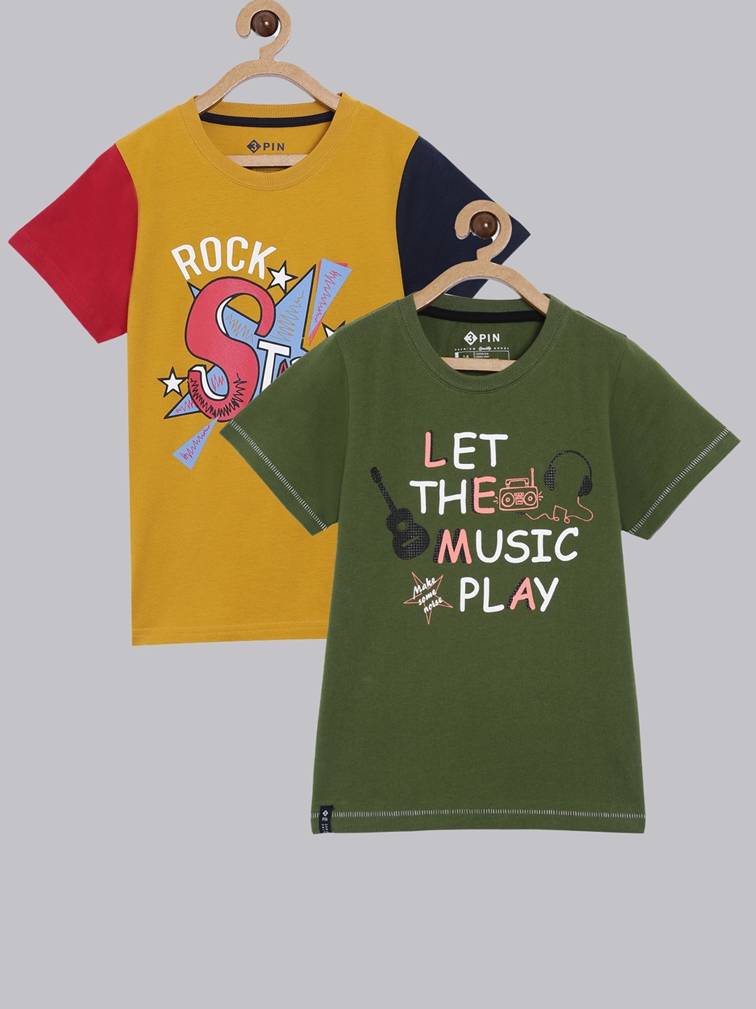 

3PIN Boys Set of 2 Typography Printed Cotton Regular Fit T-shirt, Yellow