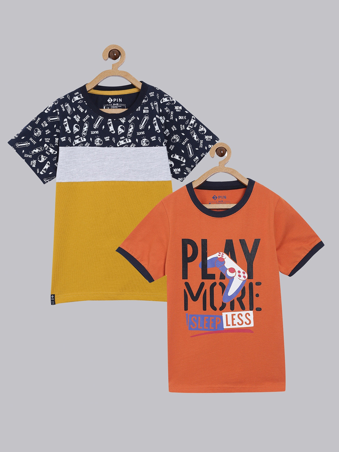 

3PIN Boys Yellow & Orange Pack Of 2 Printed Cotton Regular Fit T-shirt