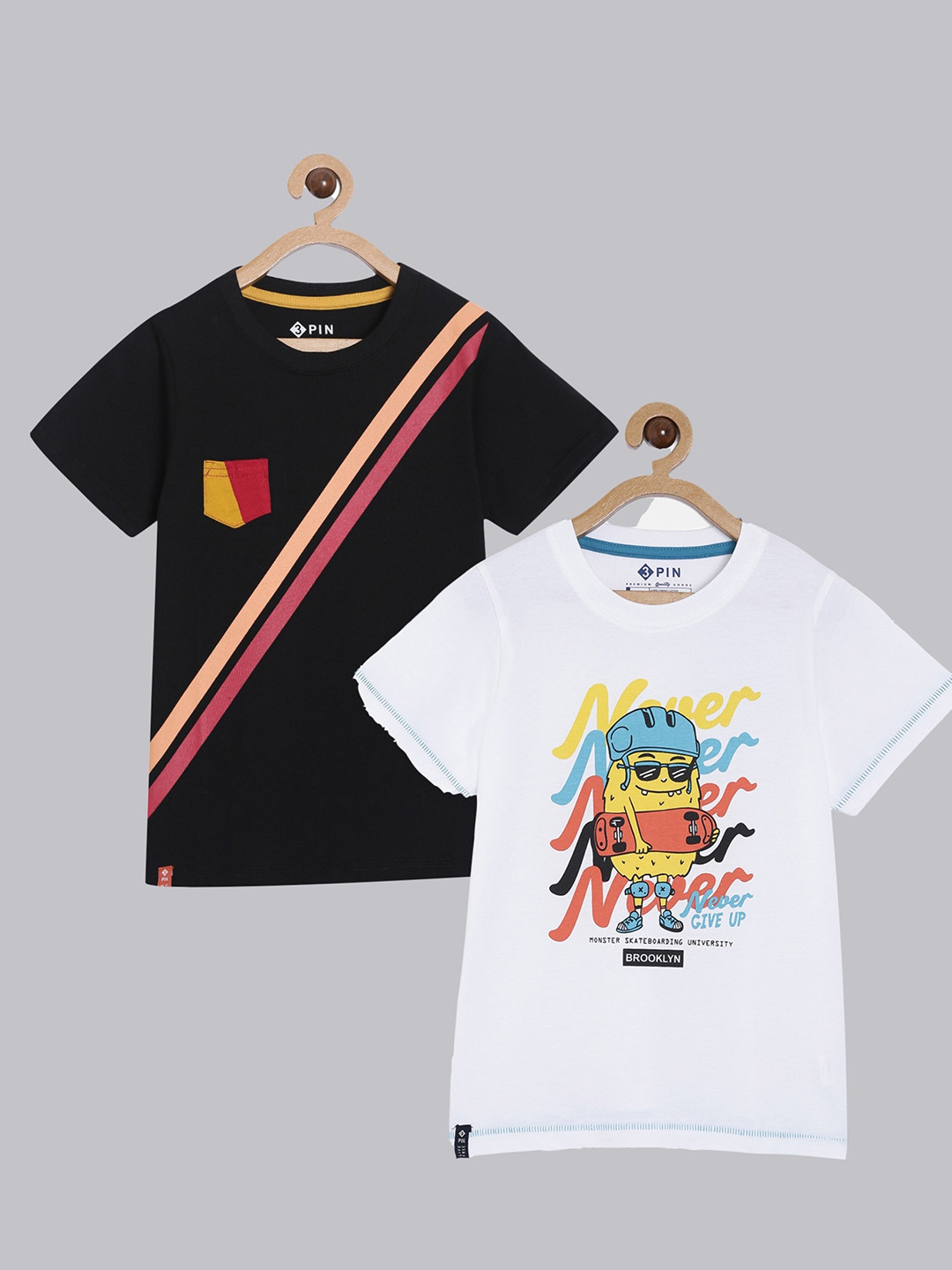 

3PIN Boys Black & White Set of 2 Printed T-shirt