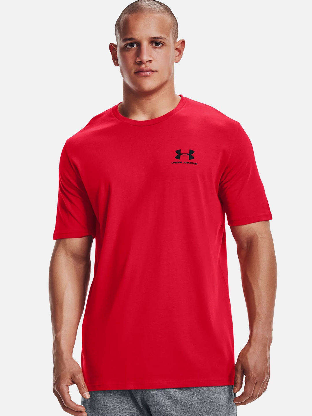UNDER ARMOUR Men Red UA Sports Style LC SS Brand Logo Printed T-shirt