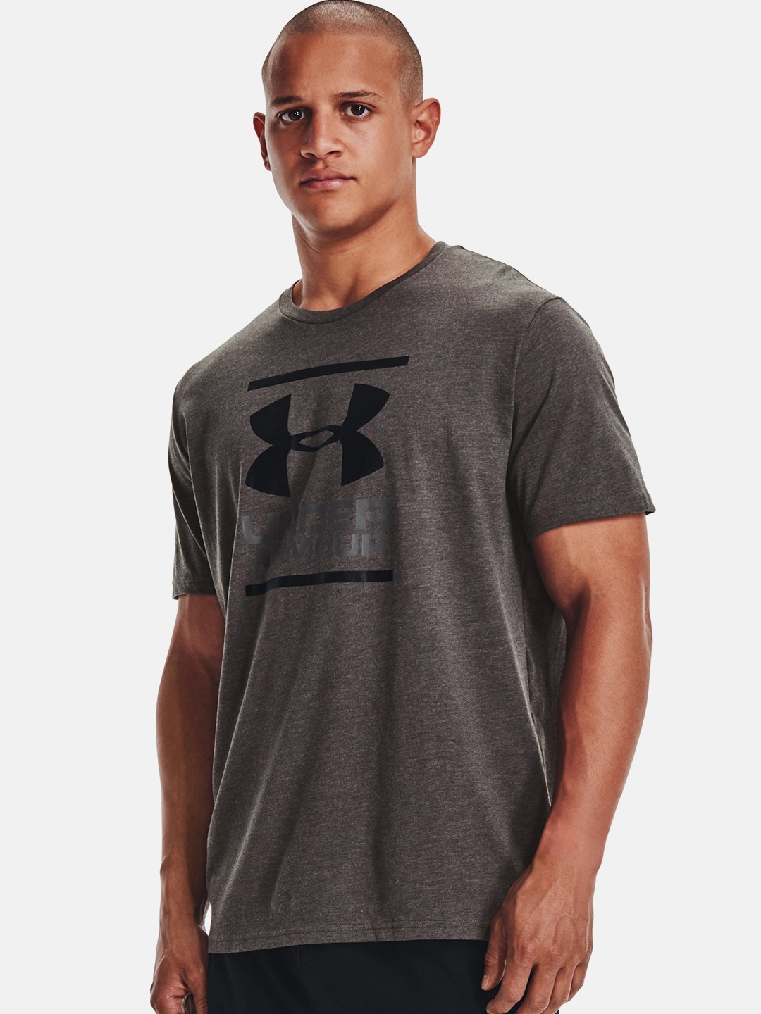 

UNDER ARMOUR Men Grey & Black Printed Loose Training or Gym T-shirt