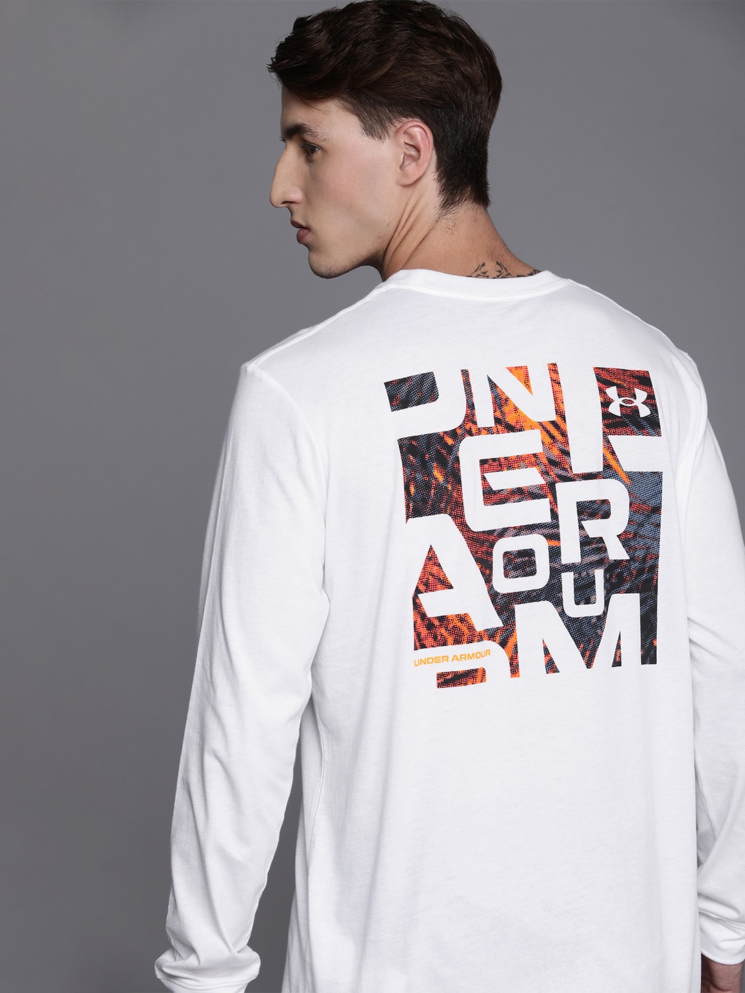 

UNDER ARMOUR Men White & Orange Brand Logo Printed Loose T-shirt