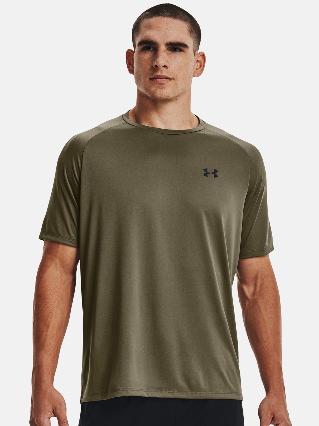 

UNDER ARMOUR Men Olive Green UA Tech 2.0 SS Brand Logo Printed Loose Training T-shirt
