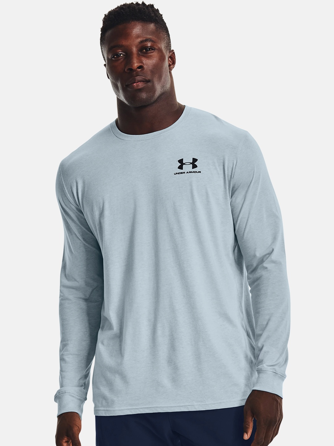 

UNDER ARMOUR Men Blue Sportsstyle Left Chest LS Brand Logo Printed Loose T-shirt