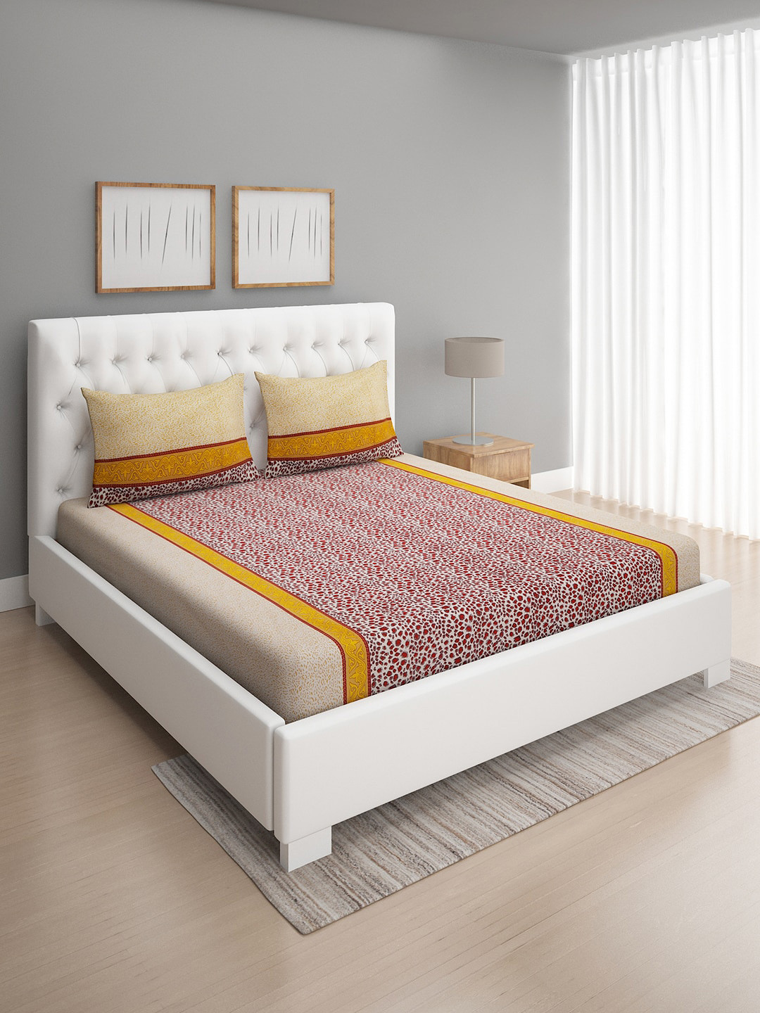 

ROMEE Maroon & White 144 TC Queen Bedsheet with 2 Pillow Covers