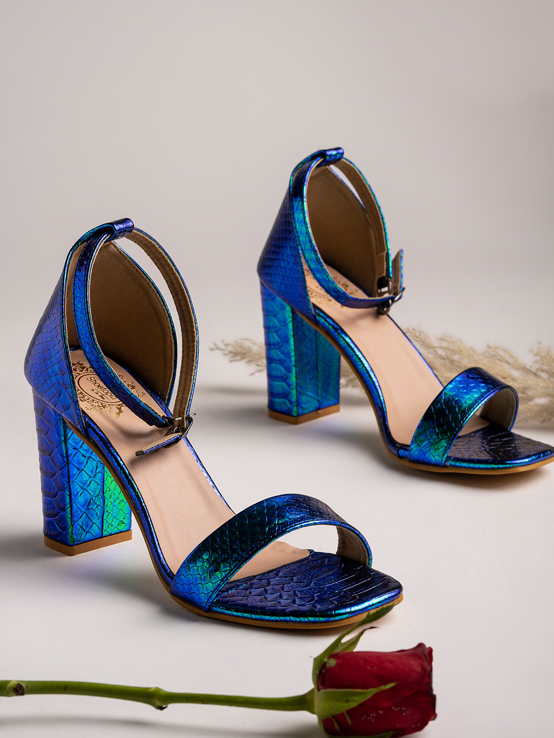 

Shoetopia Blue Printed Party Block Sandals