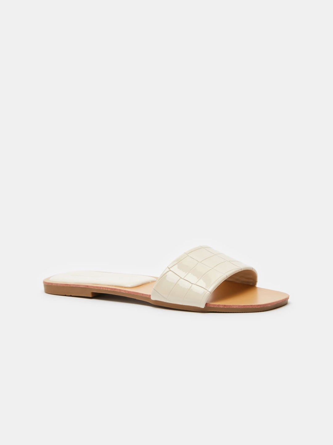 

shoexpress Women Cream-Coloured Textured Open Toe Flats