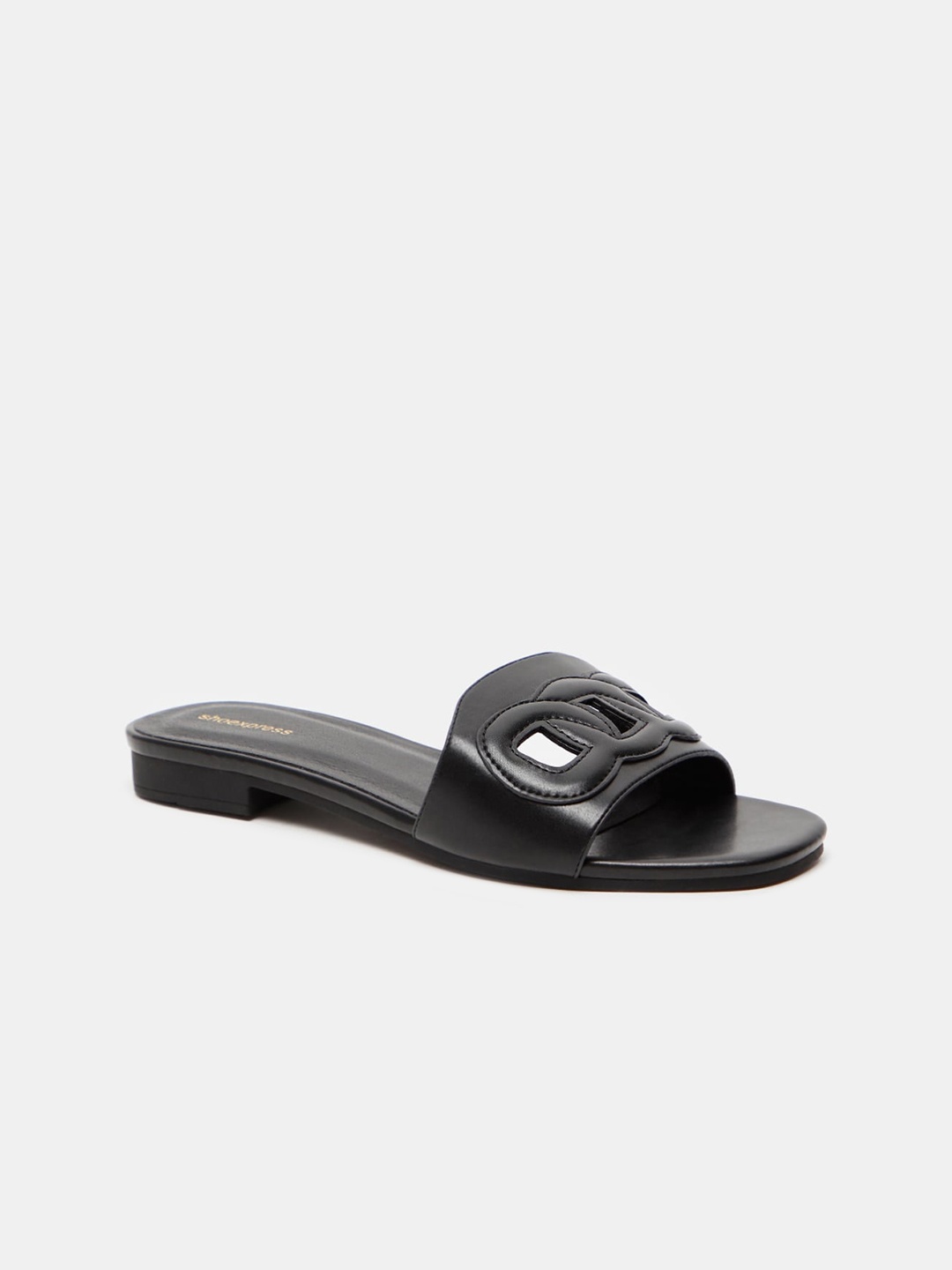 

shoexpress Women Black Textured Open Toe Flats with Laser Cuts