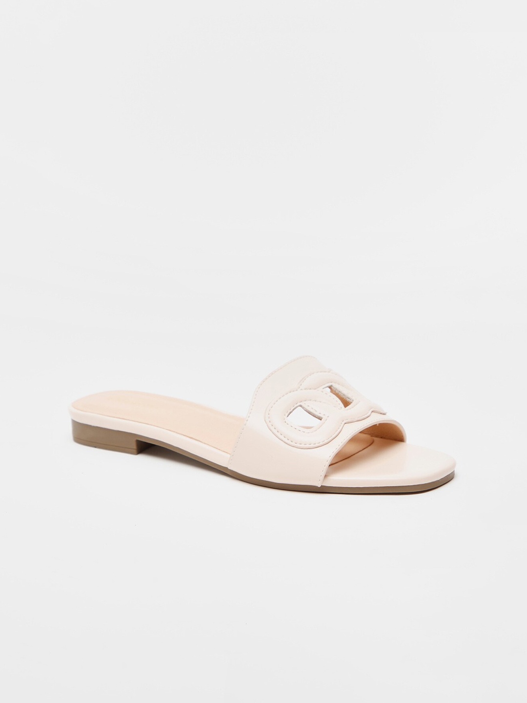 

shoexpress Women Beige Open Toe Embossed Flats with Laser Cuts