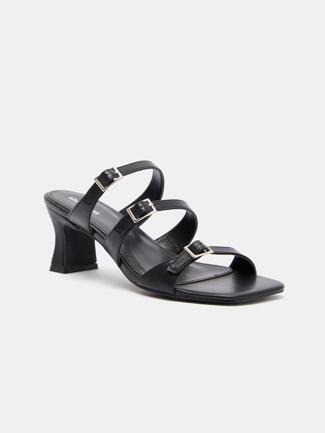 

shoexpress Black PU Block Sandals with Buckles