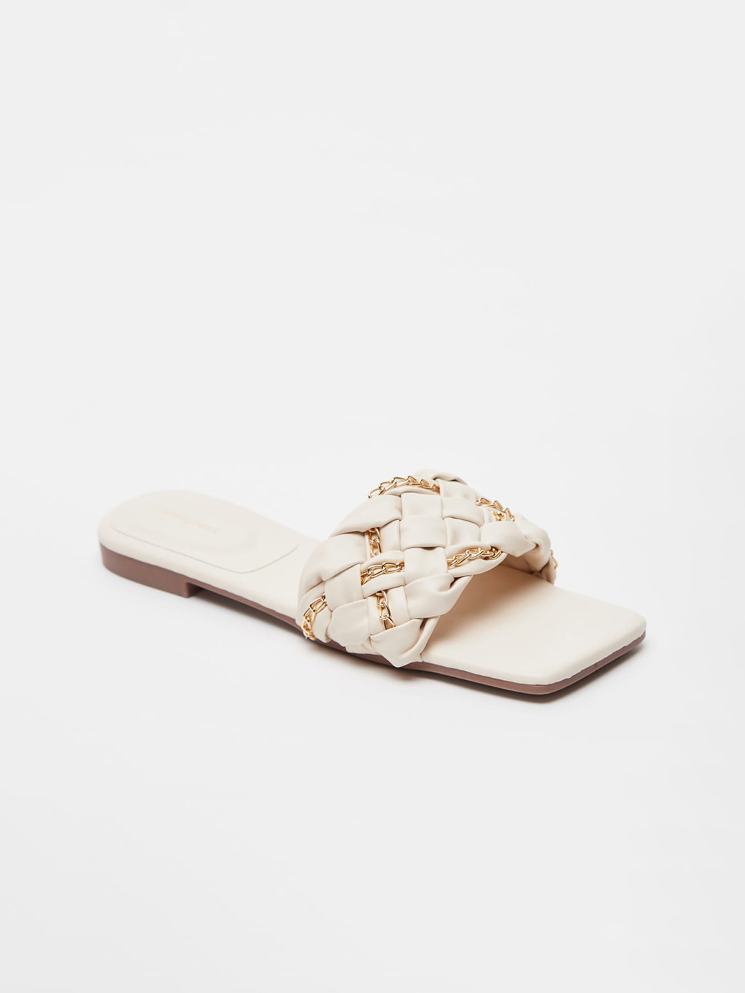 

shoexpress Women Cream-Coloured Woven Design Open Toe Flats