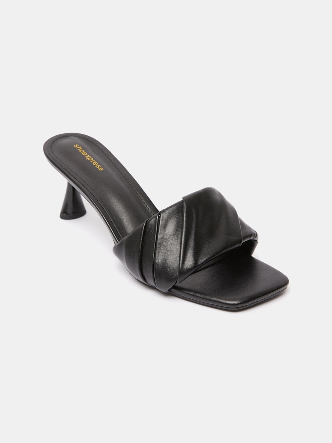 

shoexpress Black Textured PU Stiletto Sandals