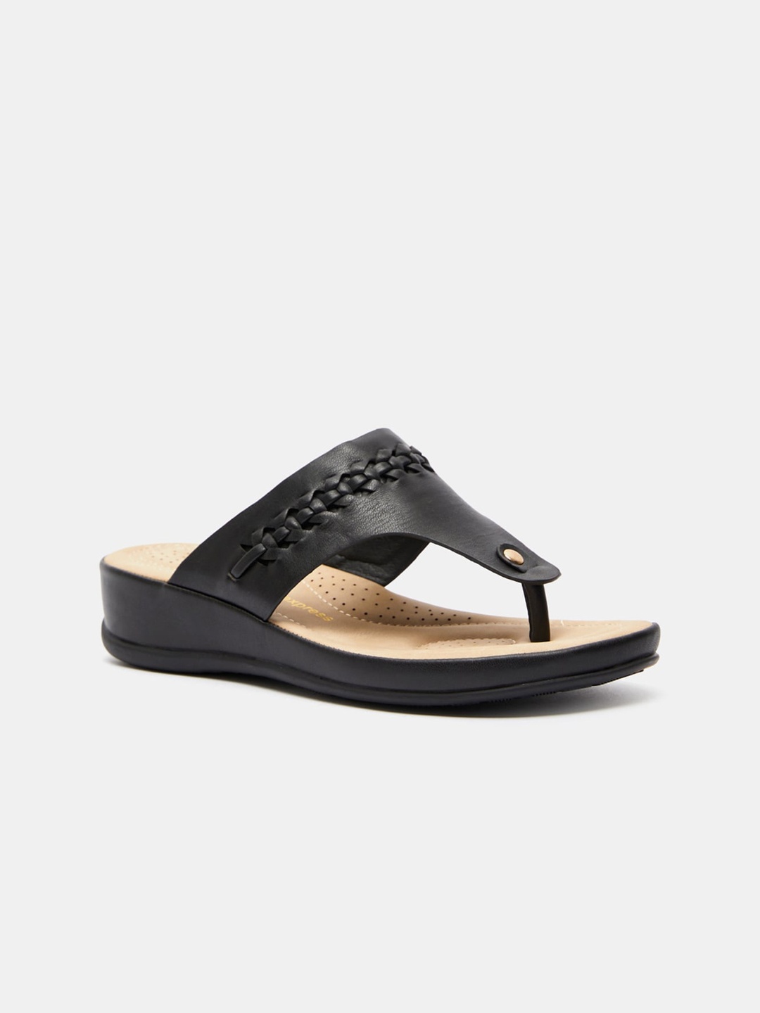 

shoexpress Black Woven Design PU Wedge Sandals
