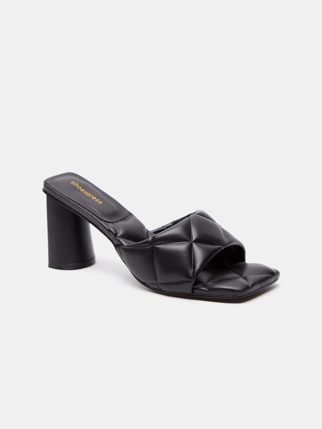 

shoexpress Women Black PU Block Quilted Sandals