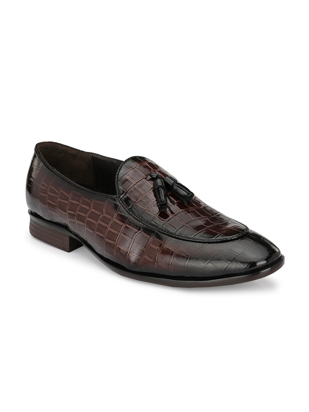 

Harrytech London Men Brown Textured Formal Tassel Loafers