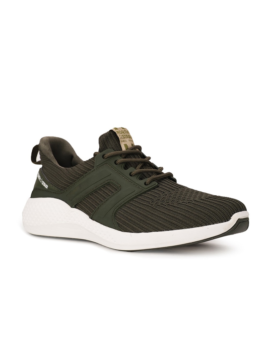 

North Star Men Olive Green & White Woven Design Casual Sneakers