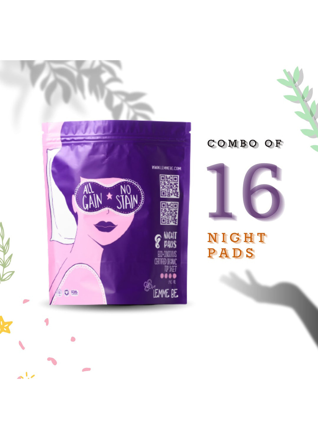 

LEMME BE 100% Certified Cotton Sanitary Pads Combo - Pack of 16, White