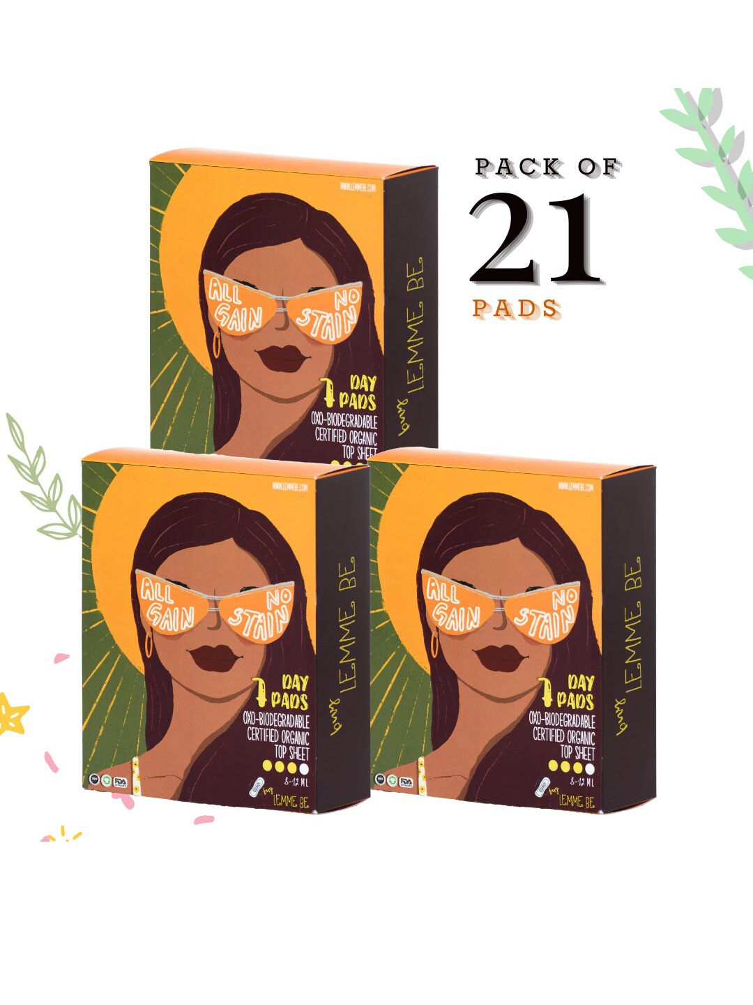 

LEMME BE 100% Organic Cotton Sanitary Pads for Teens - Pack of 21, White