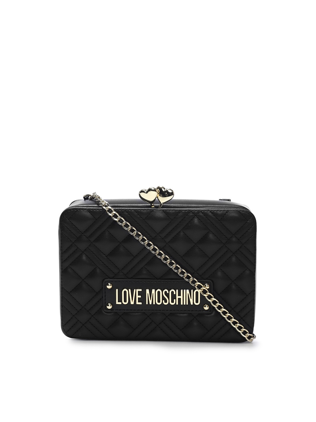 

LOVE MOSCHINO Black Textured Quilted Box Clutch