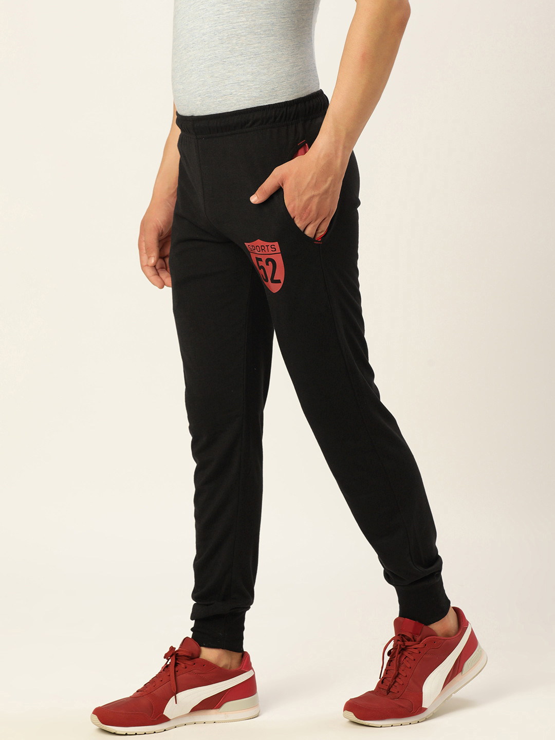 

Sports52 wear Men Black Grey Solid Slim Fit Joggers