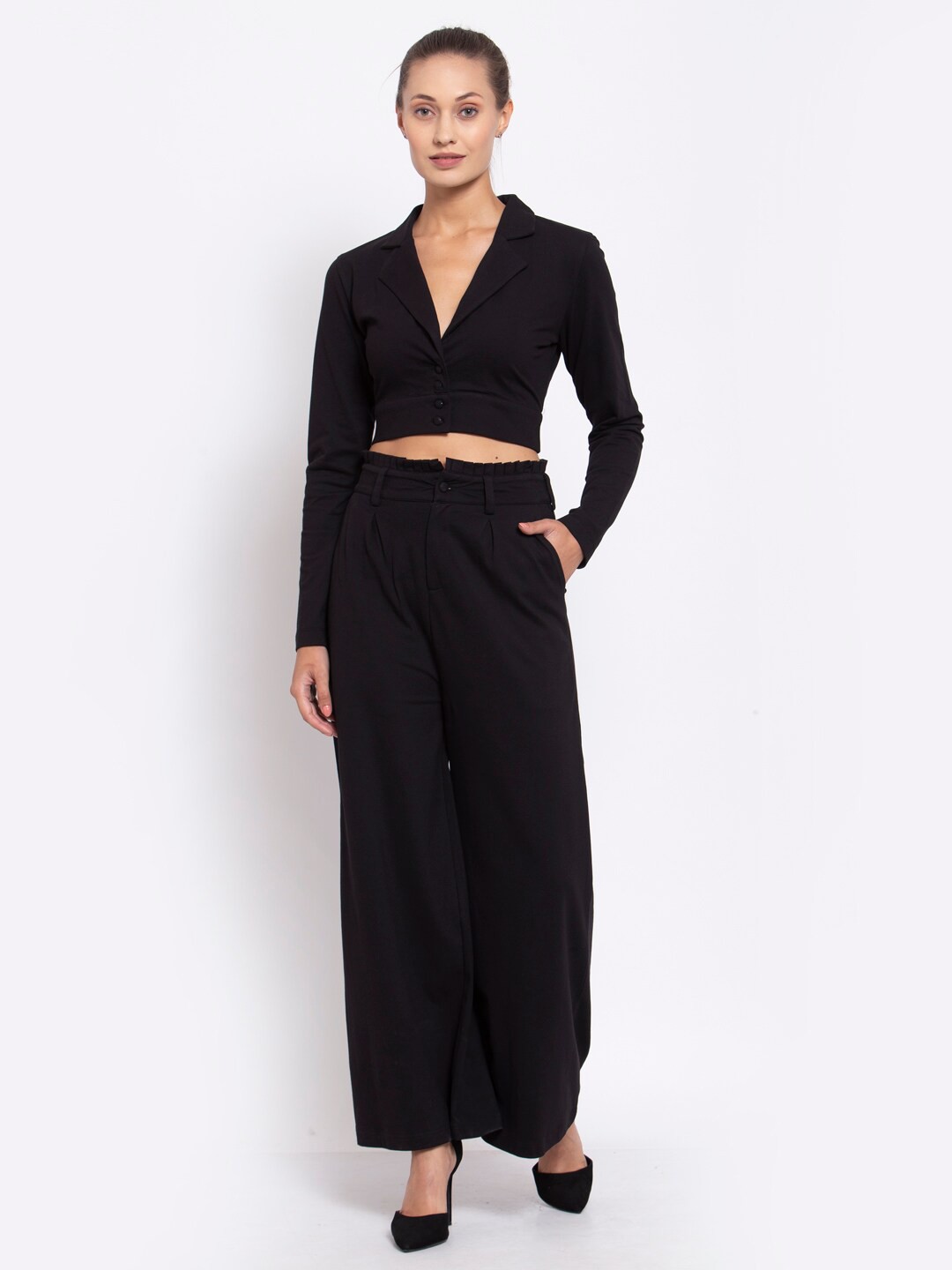 

YOONOY Women Black Coat with Palazzos