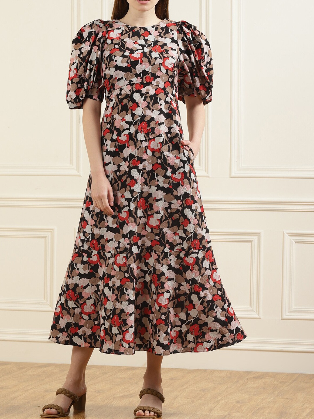 

Ted Baker Pink & Black Floral A-Line Maxi Dress