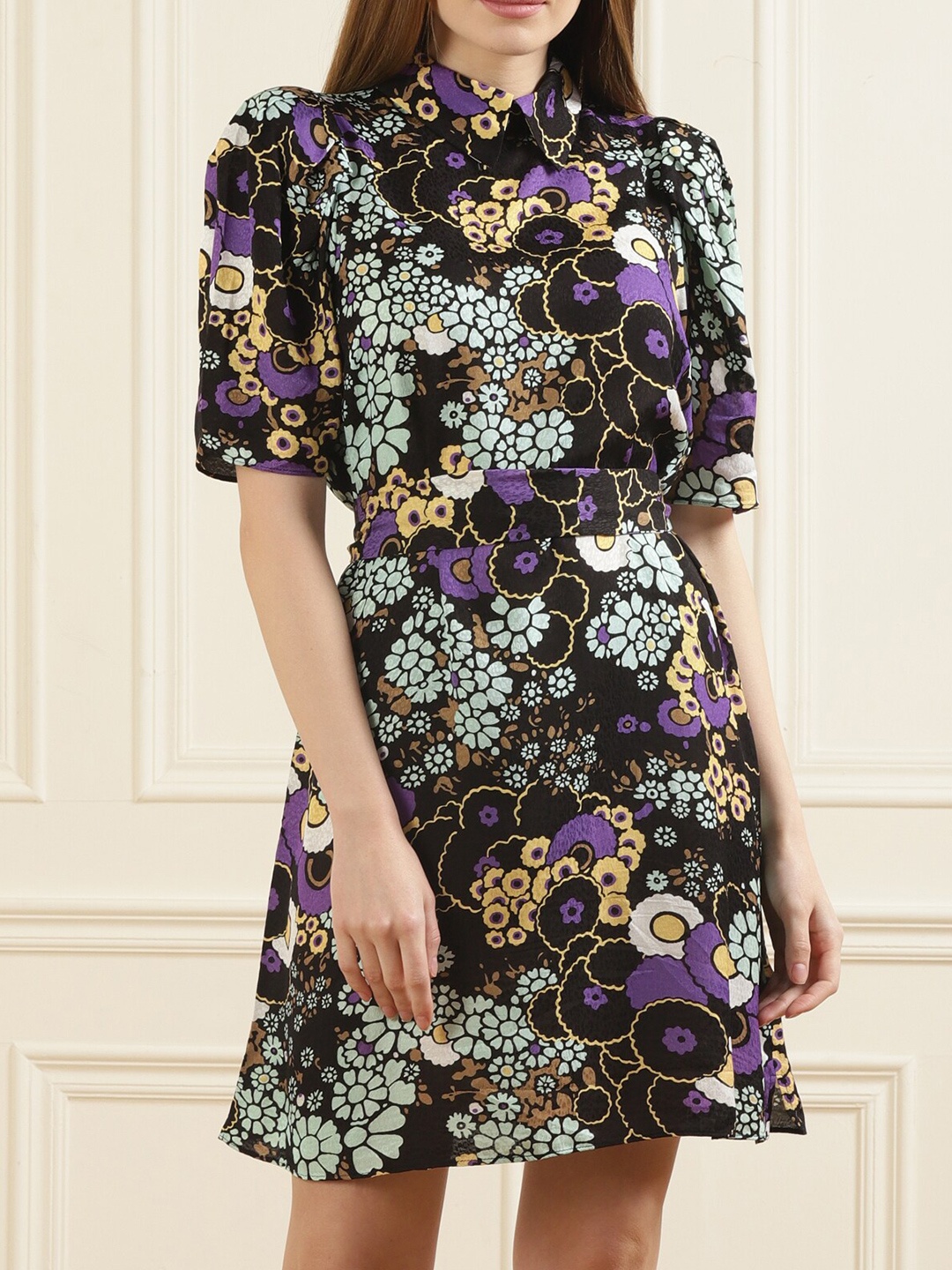 

Ted Baker Black Floral Cotton A-Line Dress