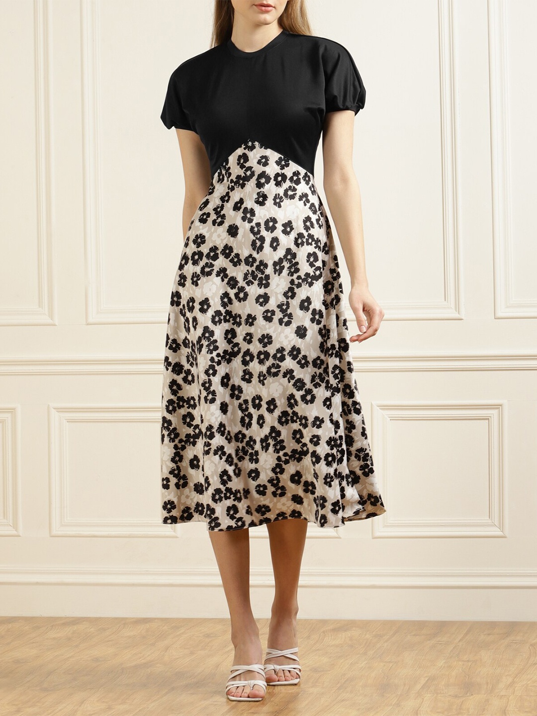 

Ted Baker Black Printed A-Line Midi Dress