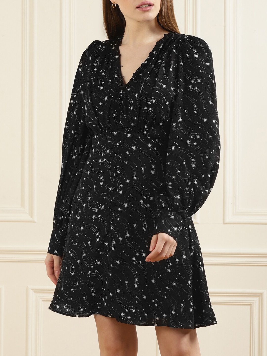 

Ted Baker Black & White Printed Cotton A-Line Dress