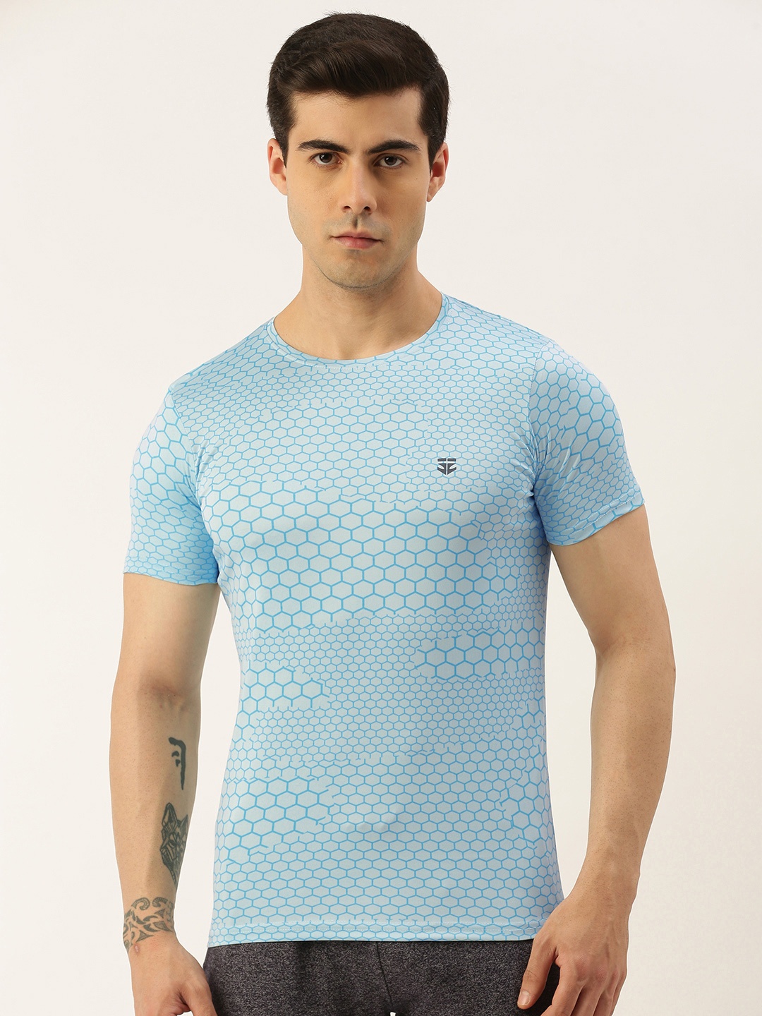 

Sports52 wear Men Geometric Printed Round Neck T-shirt, Blue