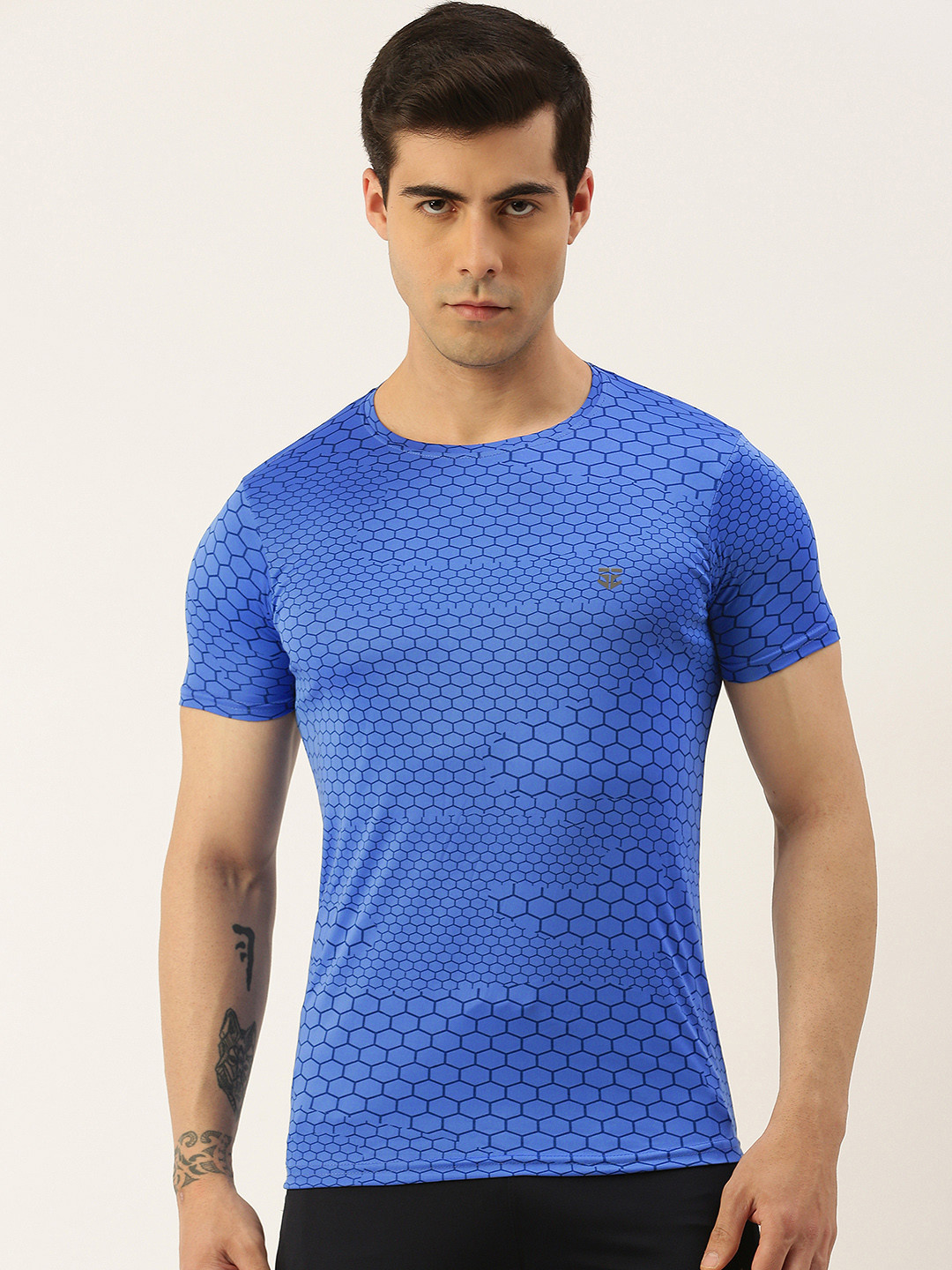 

Sports52 wear Round Neck Geometric Printed Dry-Fit Training T-shirt, Blue