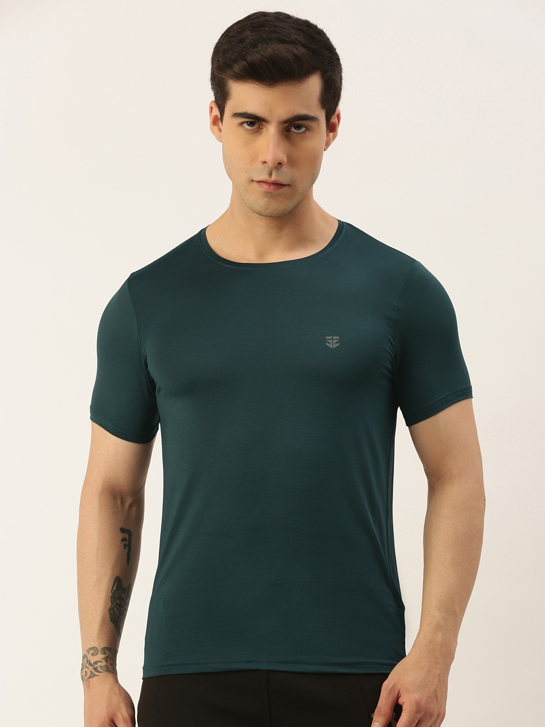 

Sports52 wear Self Design Striped Dry Fit Training Sports T-shirt, Teal