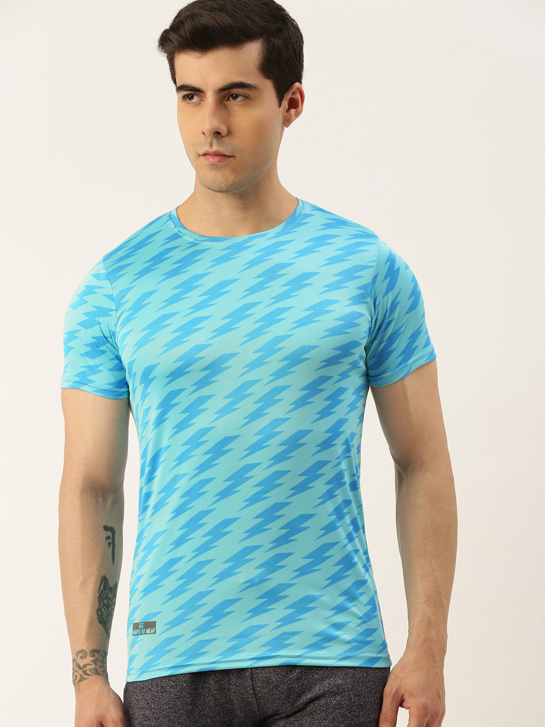 

Sports52 wear Round Neck Abstract Printed Dry-Fit Training T-shirt, Blue