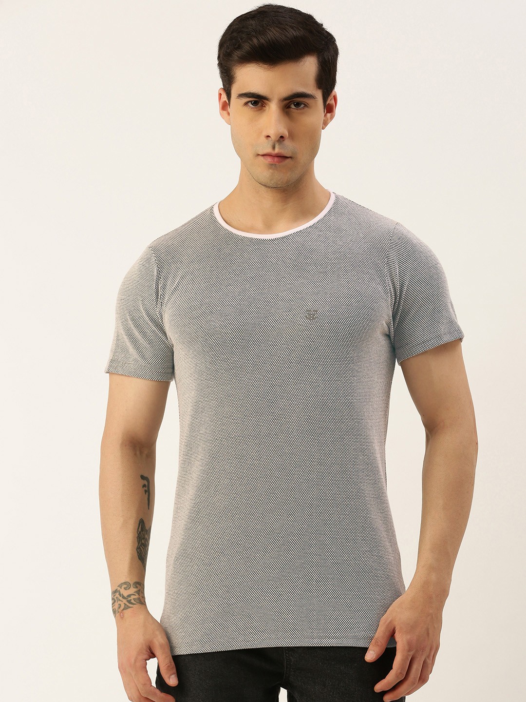 

Sports52 wear Men Self Design Textured Round Neck T-shirt, Navy blue