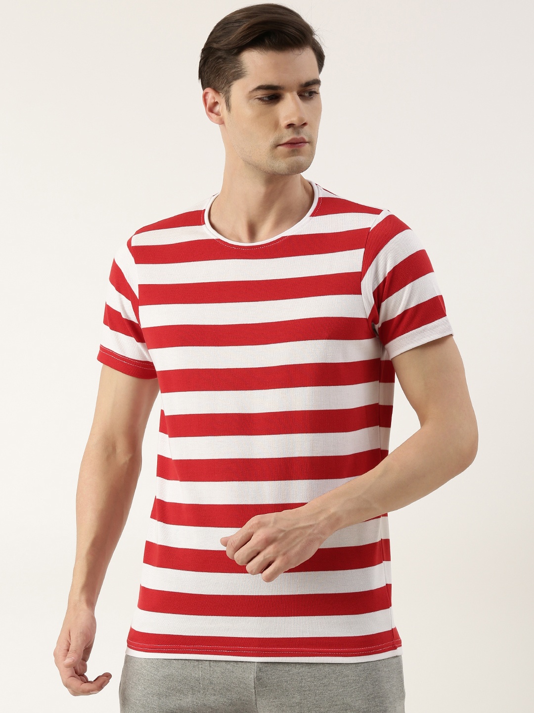 

Sports52 wear Men Striped Round Neck Sports T-shirt, Red