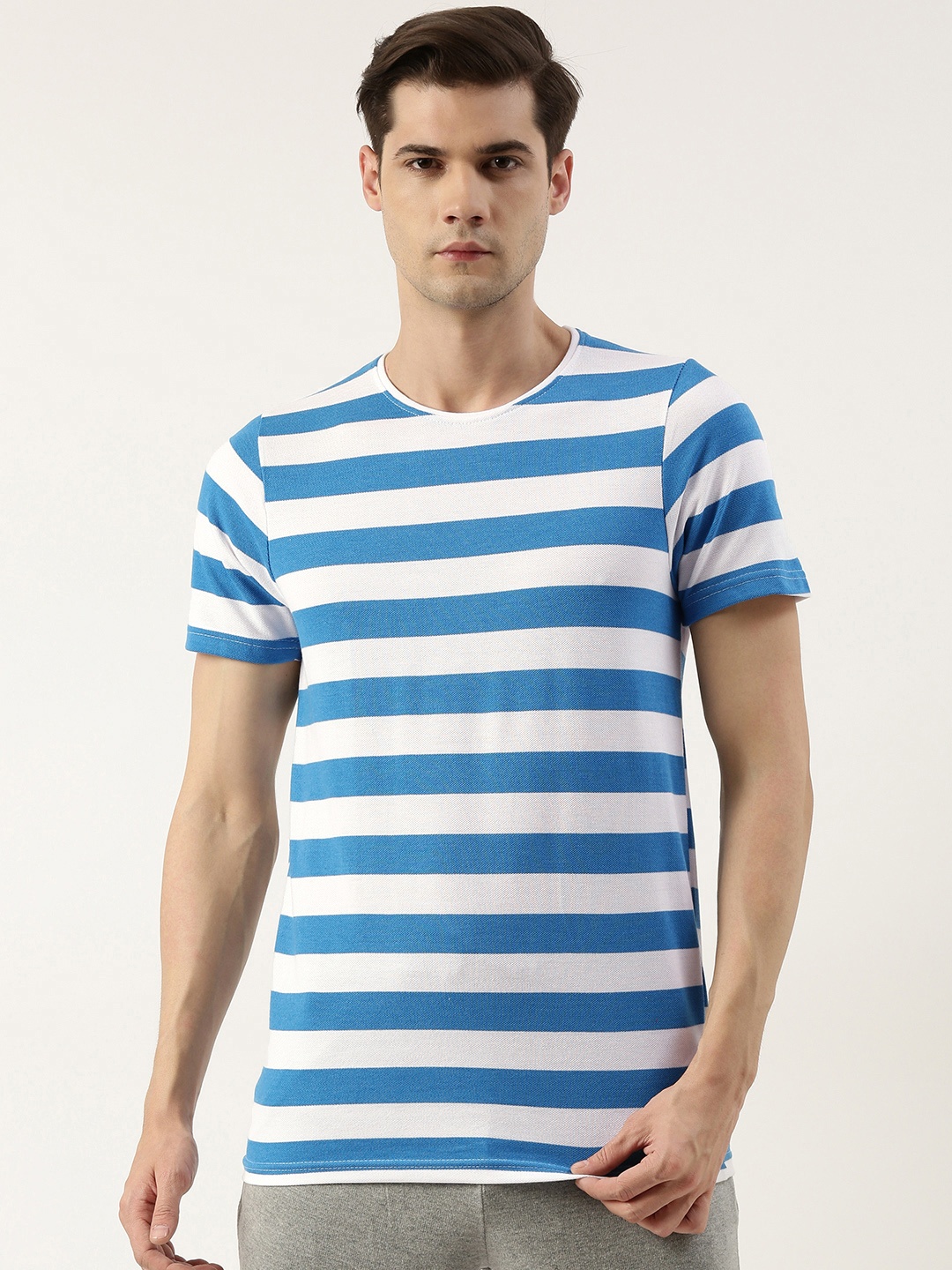 

Sports52 wear Men Striped Round Neck Sports T-shirt, Blue