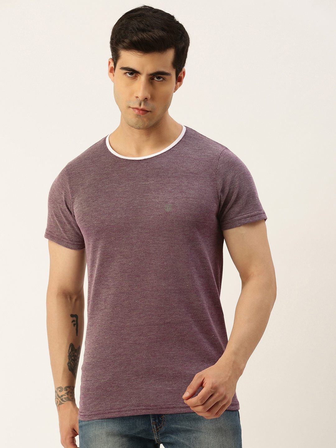 

Sports52 wear Men Self Design Textured Round Neck T-shirt, Magenta