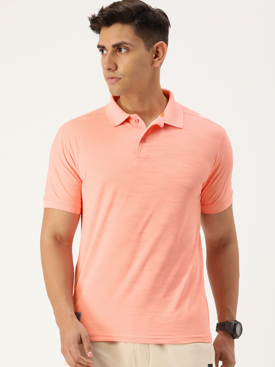 

Sports52 wear Self Design Polo Collar Dry Fit Training T-shirt, Peach
