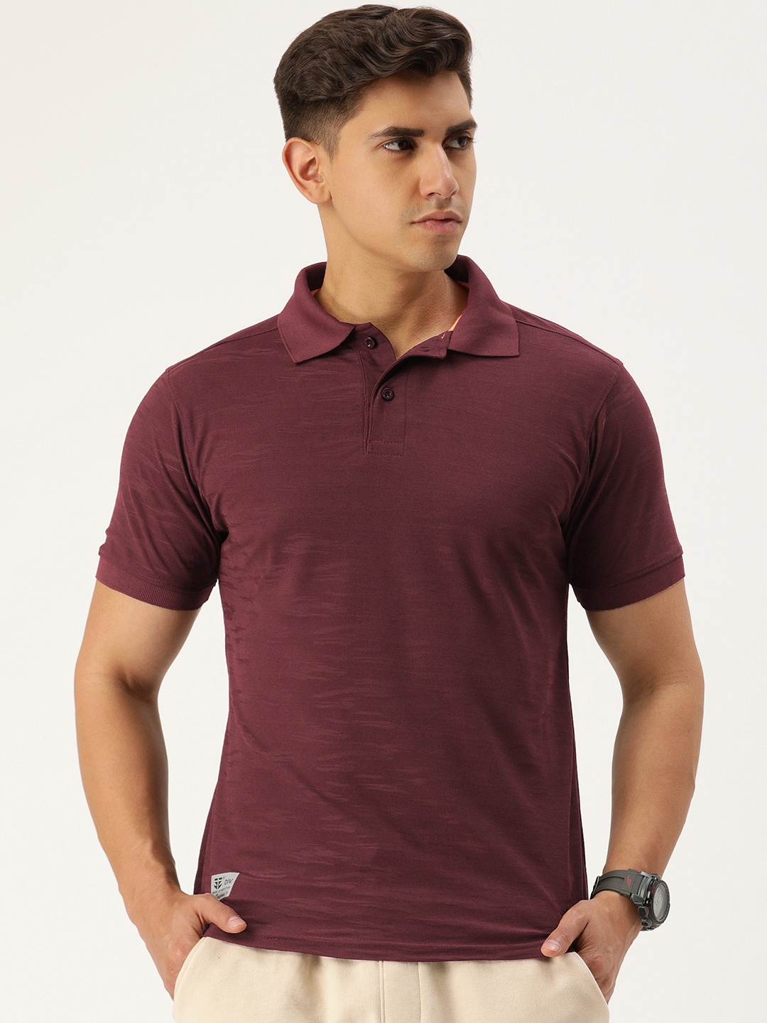 

Sports52 wear Self Design Polo Collar Dry Fit Training T-shirt, Maroon