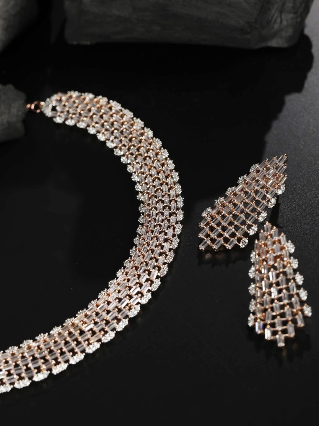

Priyaasi Rose Gold-Plated & White AD-Studded Jewellery Set