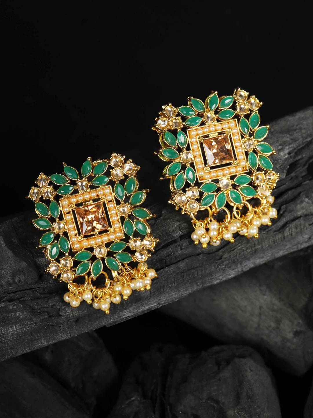 

Priyaasi Gold-Plated & Green Floral Studs
