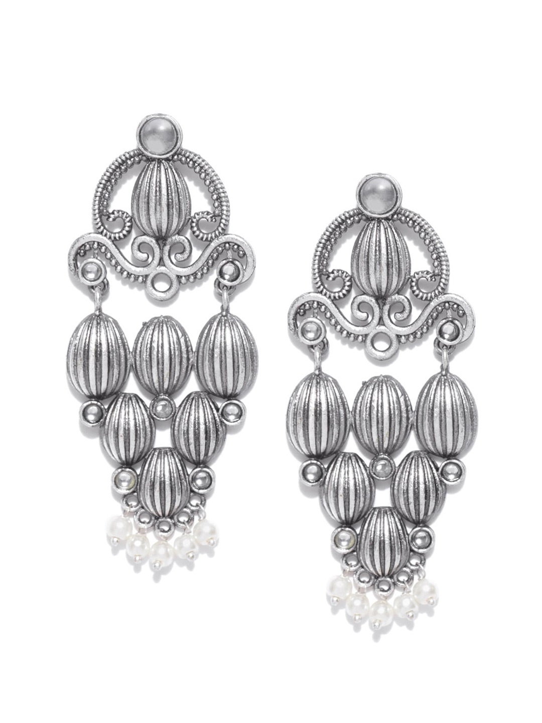 

Priyaasi Silver-Toned Oxidised Drop Earrings